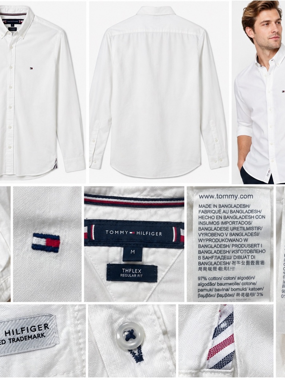 Tommy Hilfiger Men’s White Button-Down Oxford Shirt with Signature Flag